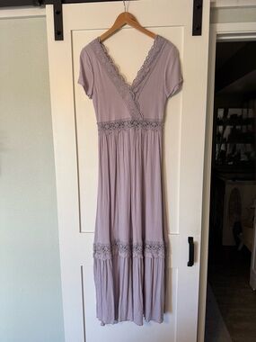 Altar'd State Lavender Maxi Dress with Lace Trim